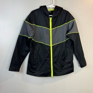 Vintage Starter Track Jacket Hoodie Boys Sz 6/7 Black and Neon Zip Up Activewear